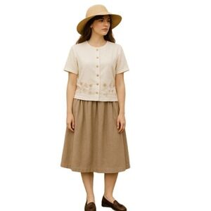 Alfred Dunner White Embroidered  Blouse 10 Made in Hong Kong Cottagecore